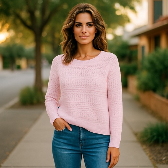 Soft Express Pastel Pink Crochet Style Sweater Cotton Blend Size Medium Gift NWT - Picture 5 of 9